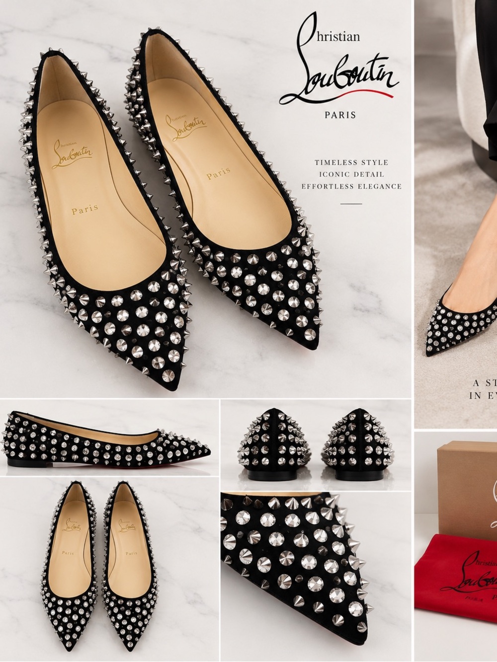 Christian Louboutin Krystalic Flat Suede/Cryatal Spikes